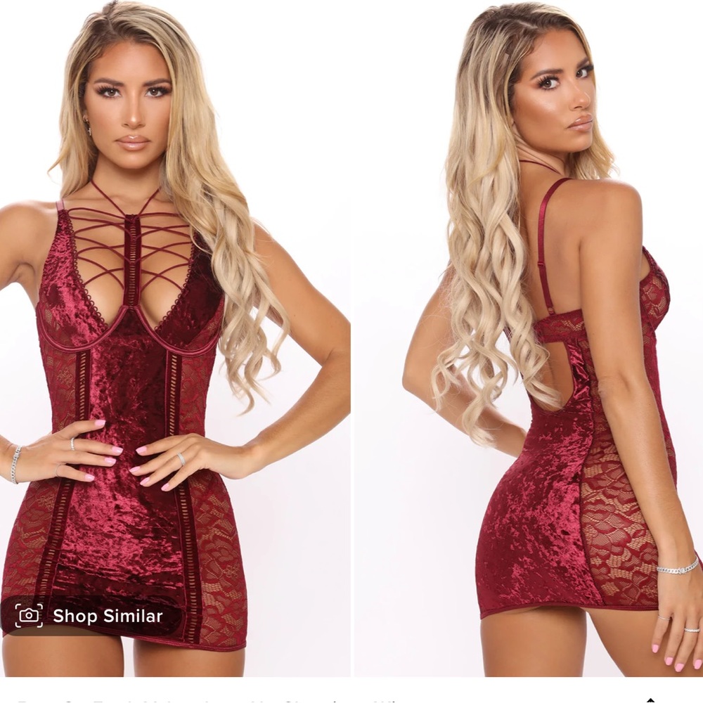 Burgundy velvet lace chemise